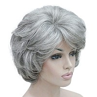 Lydell Womens Short Curly Wavy Wig Synthetic Hair Full Wig 6 Inches 51 Silver Grey