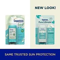 Coppertone Pure and Simple Sunscreen Stick SPF 50, Zinc Oxide Mineral Sunscreen Stick for Kids, Tear Free, Water Resistant, Broad Spectrum, 0.49 Oz Stick