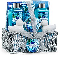 Mothers Day Home Spa Gift Basket in Heavenly Ocean Bliss Scent - 9pc Bath & Body Set - Shower Gel, Bubble Bath, Bath Salt, Body Lotion & more, Wedding, Anniversary, Birthday, Graduation Gift for Women