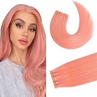 Aison Tape In Hair Extensions Pink 100 Remy Human Hair Extensions Silky Straight For Fashion Women 20 Pcspackage20Inch Pink