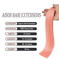 Aison Tape In Hair Extensions Pink 100 Remy Human Hair Extensions Silky Straight For Fashion Women 20 Pcspackage20Inch Pink