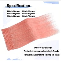 Aison Tape In Hair Extensions Pink 100 Remy Human Hair Extensions Silky Straight For Fashion Women 20 Pcspackage20Inch Pink