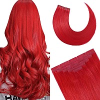 Aison Red Tape In Hair Extensions Human Hair 18 Inch 40G Tape In Human Hair Extensions Red 100 Remy Human Hair Extensions Silky