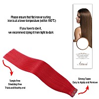 Aison Red Tape In Hair Extensions Human Hair 18 Inch 40G Tape In Human Hair Extensions Red 100 Remy Human Hair Extensions Silky