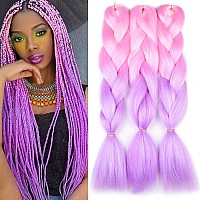 Bacana Ombre Braiding Hair Kanekalon Light Pinklight Purple 3 Packs Jumbo Braid In Hair Extension Ombre Colors High Temperature