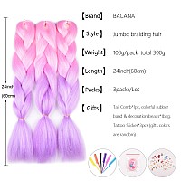 Bacana Ombre Braiding Hair Kanekalon Light Pinklight Purple 3 Packs Jumbo Braid In Hair Extension Ombre Colors High Temperature