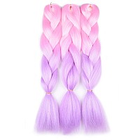 Bacana Ombre Braiding Hair Kanekalon Light Pinklight Purple 3 Packs Jumbo Braid In Hair Extension Ombre Colors High Temperature