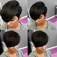 Hotkis Short Human Hair Wigs For Black Women Pixie Cut Wig Human Hair With Bangs Short Pixie Wigs Human Hair Glueless Short Blac