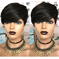 Hotkis Short Human Hair Wigs For Black Women Pixie Cut Wig Human Hair With Bangs Short Pixie Wigs Human Hair Glueless Short Blac