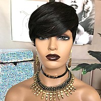 Hotkis Short Human Hair Wigs For Black Women Pixie Cut Wig Human Hair With Bangs Short Pixie Wigs Human Hair Glueless Short Blac