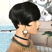 Hotkis Short Human Hair Wigs For Black Women Pixie Cut Wig Human Hair With Bangs Short Pixie Wigs Human Hair Glueless Short Blac