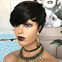 Hotkis Short Human Hair Wigs For Black Women Pixie Cut Wig Human Hair With Bangs Short Pixie Wigs Human Hair Glueless Short Blac