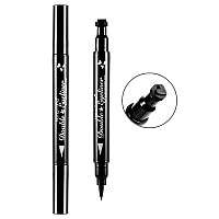 Pinkiou 2 in 1 Double-headed Liquid Eyeliner Pen Stamp Super Slim Gel Felt Tip High Pigment Black Waterproof Smudgeproof Long Lasting Makeup Tool(Heart)