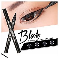 Pinkiou 2 in 1 Double-headed Liquid Eyeliner Pen Stamp Super Slim Gel Felt Tip High Pigment Black Waterproof Smudgeproof Long Lasting Makeup Tool(Heart)