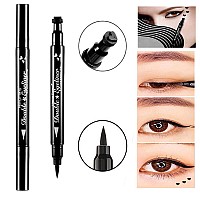 Pinkiou 2 in 1 Double-headed Liquid Eyeliner Pen Stamp Super Slim Gel Felt Tip High Pigment Black Waterproof Smudgeproof Long Lasting Makeup Tool(Heart)