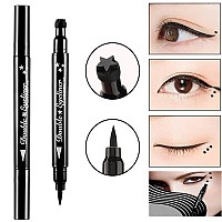 Pinkiou 2 In 1 Doubleheaded Liquid Eyeliner Pen Stamp Super Slim Gel Felt Tip High Pigment Black Waterproof Smudgeproof Long La