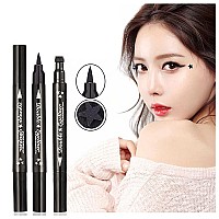 Pinkiou 2 In 1 Doubleheaded Liquid Eyeliner Pen Stamp Super Slim Gel Felt Tip High Pigment Black Waterproof Smudgeproof Long La