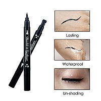 Pinkiou 2 In 1 Doubleheaded Liquid Eyeliner Pen Stamp Super Slim Gel Felt Tip High Pigment Black Waterproof Smudgeproof Long La