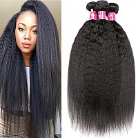 Meiyou 12A Kinky Straight Hair 3 Bundles Yaki Human Hair Weave Unprocessed Brazilian Virgin Remy Sew In Hair Extensions Natural