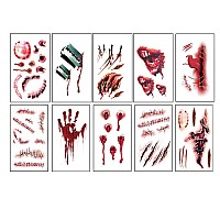 Horror Realistic Fake Bloody Wound Stitch Scar Scab Waterproof Temporary Tattoo Sticker Halloween Masquerade Prank Makeup Props