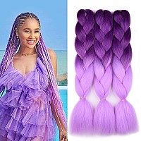 Bacana Ombre Braiding Hair Purplelight Purple 3Pcs Jumbo Braiding Hair Extensions For Braiding Crochet Braids Twist 24 Inch 1