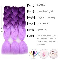 Bacana Ombre Braiding Hair Purplelight Purple 3Pcs Jumbo Braiding Hair Extensions For Braiding Crochet Braids Twist 24 Inch 1