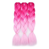 Ombre Braiding Hair (Pink/Light Pink)3pcs Jumbo Braiding Hair Extension For Box Braids Twist 24 Inch Hot Water Seal Real Soft