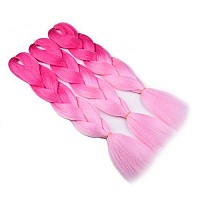 Ombre Braiding Hair (Pink/Light Pink)3pcs Jumbo Braiding Hair Extension For Box Braids Twist 24 Inch Hot Water Seal Real Soft