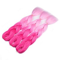 Ombre Braiding Hair (Pink/Light Pink)3pcs Jumbo Braiding Hair Extension For Box Braids Twist 24 Inch Hot Water Seal Real Soft