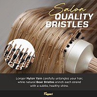 Fagaci Professional Large Round Brush for Blow Drying with Natural Boar Bristle, Round Hair Brush Nano Technology Ceramic+ Ionic for Hair Styling, Drying, Healthy Hair and Add Volume + 4 Styling Clips