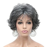 Kalyss Short Wavy Curly Synthetic Hair Wigs For Women Lightweight Premium Hair Wigs With Hair Bangs Gray