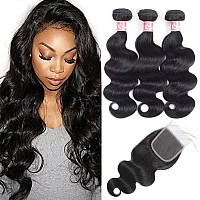 Brazilian Body Wave Bundle With Closure 20 18 16 With 14 10A Grade 100 Unprocessed Brazilian Virgin Human Hair Bundles Wi