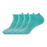 Bamboomn Womens Small Fuzzy Soft Aloe Infused Nylon Spa Socks Solid Aqua 4 Pairs