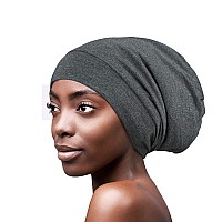 Satin Lined Sleep Cap Bamboo Slouchy Bonnet Headwear Curly Hair Beanie Dark Grey