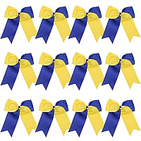 8 Inch 2 Colors Jumbo Cheerleader Bows Ponytail Holder Cheerleading Bows Hair 12 Pcs Royal Blueyellow