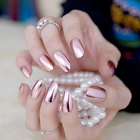 Oval Mirror Fake Nails Light Pink Ladies False Nails Cool Style Sexy Nail Decoration Tips N18