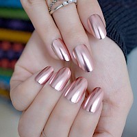 Oval Mirror Fake Nails Light Pink Ladies False Nails Cool Style Sexy Nail Decoration Tips N18