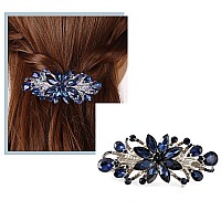 Sankuwen Flower Luxury Jewelry Design Hairpin Rhinestone Hair Barrette Clipalso Perfect Mothers Day Gifts For Momdark Blue