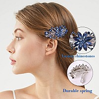 Sankuwen Flower Luxury Jewelry Design Hairpin Rhinestone Hair Barrette Clipalso Perfect Mothers Day Gifts For Momdark Blue