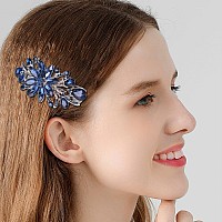 Sankuwen Flower Luxury Jewelry Design Hairpin Rhinestone Hair Barrette Clipalso Perfect Mothers Day Gifts For Momdark Blue