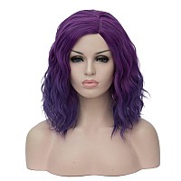 Cying Lin Short Bob Wavy Curly Wig Ombre Purple Wig For Women Cosplay Halloween Wigs Heat Resistant Bob Party Wig Include Wig Ca