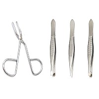 Luxxii (1 Pcs) Scissors Shaped Eyebrow Straight Tip (3 Pcs) Tweezers Clip Set - Flat, Slant, Point Tip Tweezers Hair Plucker for Hair and Eyebrows Personal Care (Silver Tone)