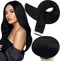 Full Shine Tape In Human Hair Extensions 22 Inch Black Tape In Brazilian Skin Weft Hair Extensions For Long Hair 20 Pieces 50 Gr