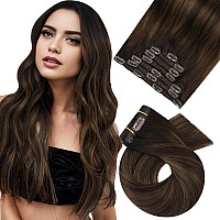 Moresoo Clip In Hair Extensions Real Human Hair Brown Balayage Clip In Extensions Human Hair Darkest Brown To Chestnut Brown Hai