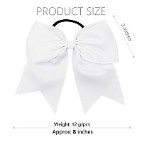 Deeka 12Pcs 8 Large Cheer Hair Bows Ponytail Holder Handmade For Teen Girls Softball Cheerleader Sportswhite