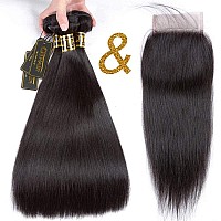 Qthair 14A Virgin Hair Straight Human Hair With Lace Closure 16 18 2014 100 Unprocessed Straight Brazilian Virgin Hair Weave