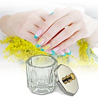 Rolabling Glass Crystal Dappen Dish with Metal Lid Nail Art Acrylic Powder Nail Art Tools (size-2)