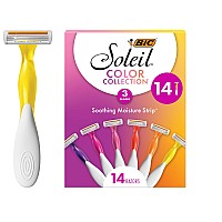 Bic Soleil Smooth Colors Womens Disposable Razors With Aloe Vera And Vitamin E Lubricating Strip For Enhanced Glide With 3 Bla