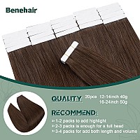 Benehair Remy Tape In Hair Extensions Human Hair Medium Brown Seamless Skin Weft Tape In Real Human Hair Extensions Straight Hai