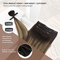 Sunny Clip In Hair Extension Ombre Real Hair Clips Extensions For Women Black Roots Ombre Dark Brown Balayage Caramel Brown Clip